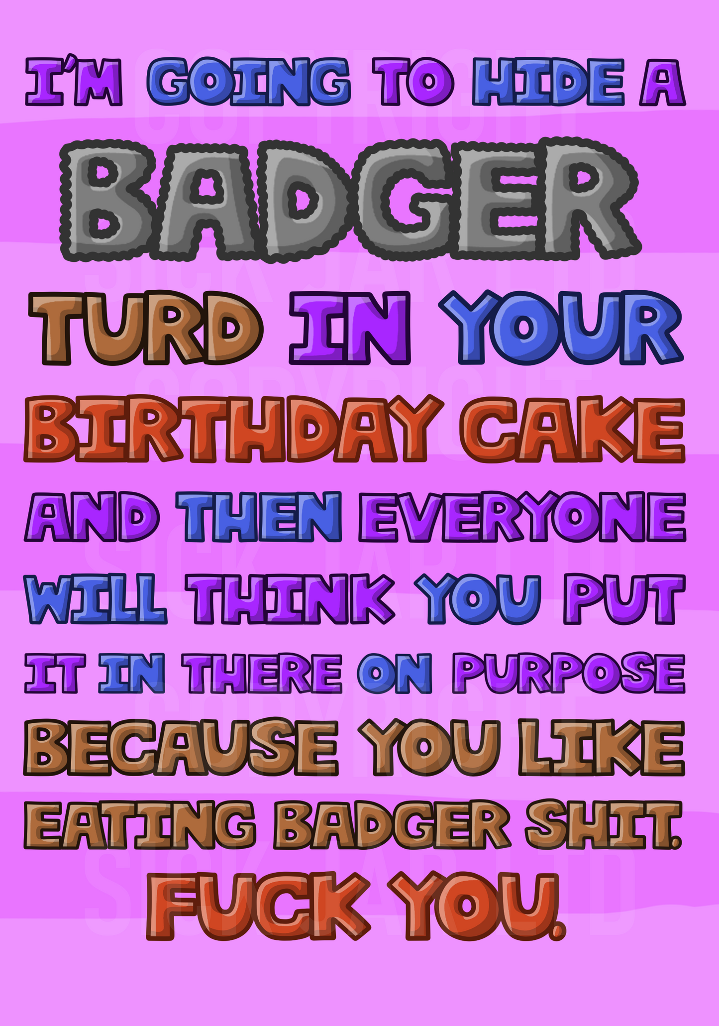 badger turd mean birthday card