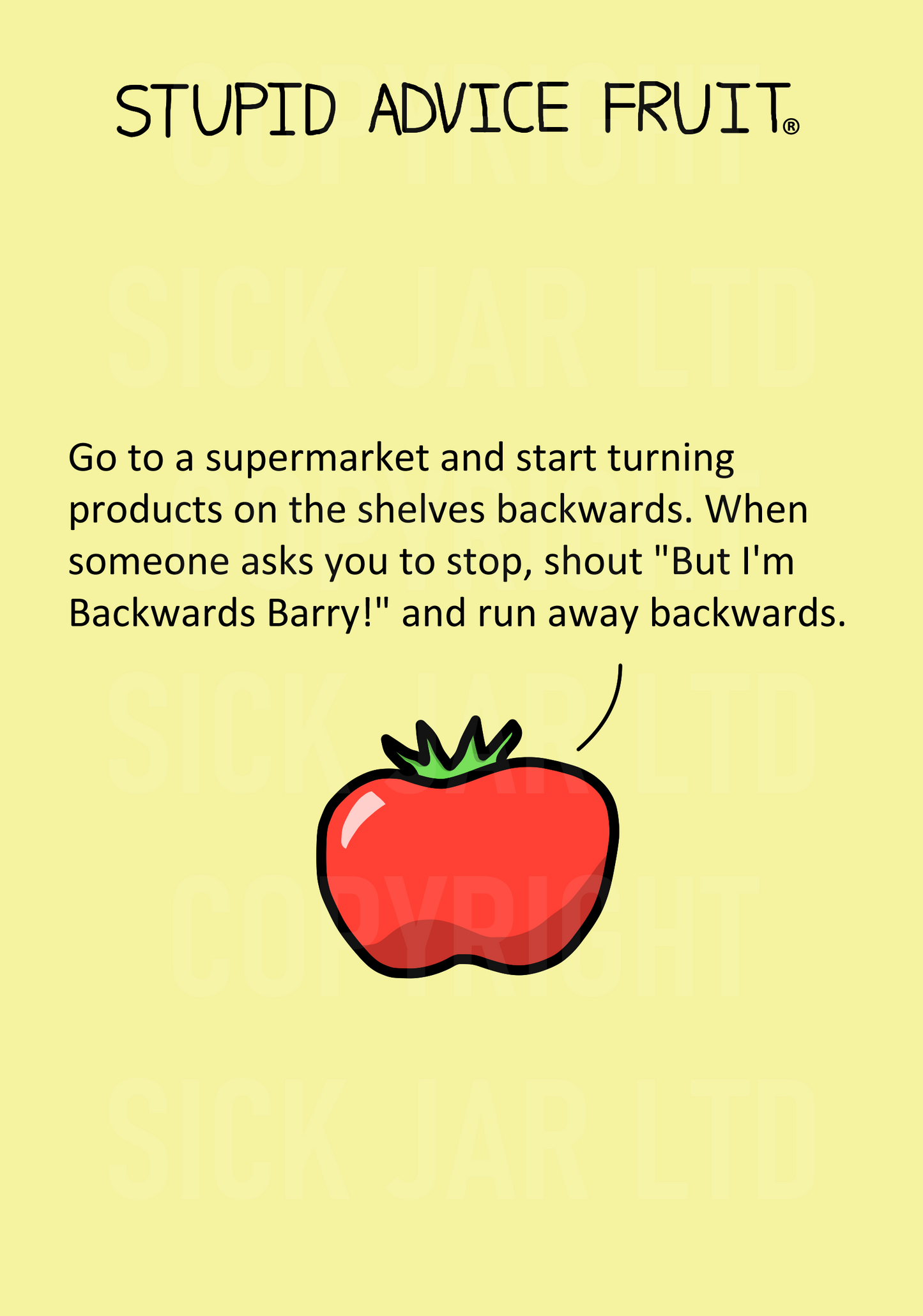 unethical stupid advice fruit card tomato face products backwards at supermarket Backwards Barry prank