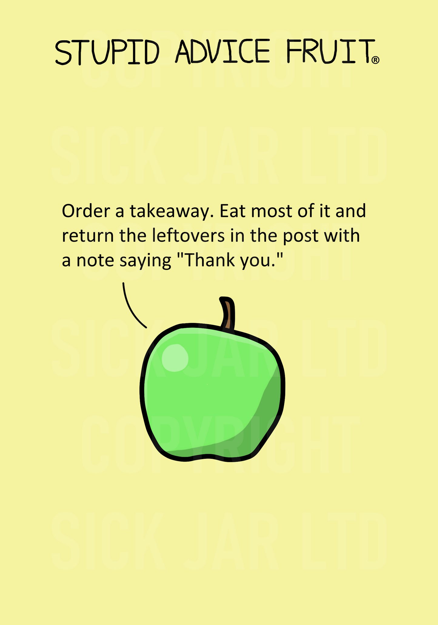 unethical stupid advice fruit card apple return takeaway leftovers with thank you note prank