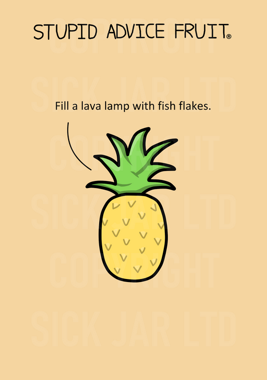 unethical stupid advice fruit card pineapple fill lava lamp with fish flakes food prank