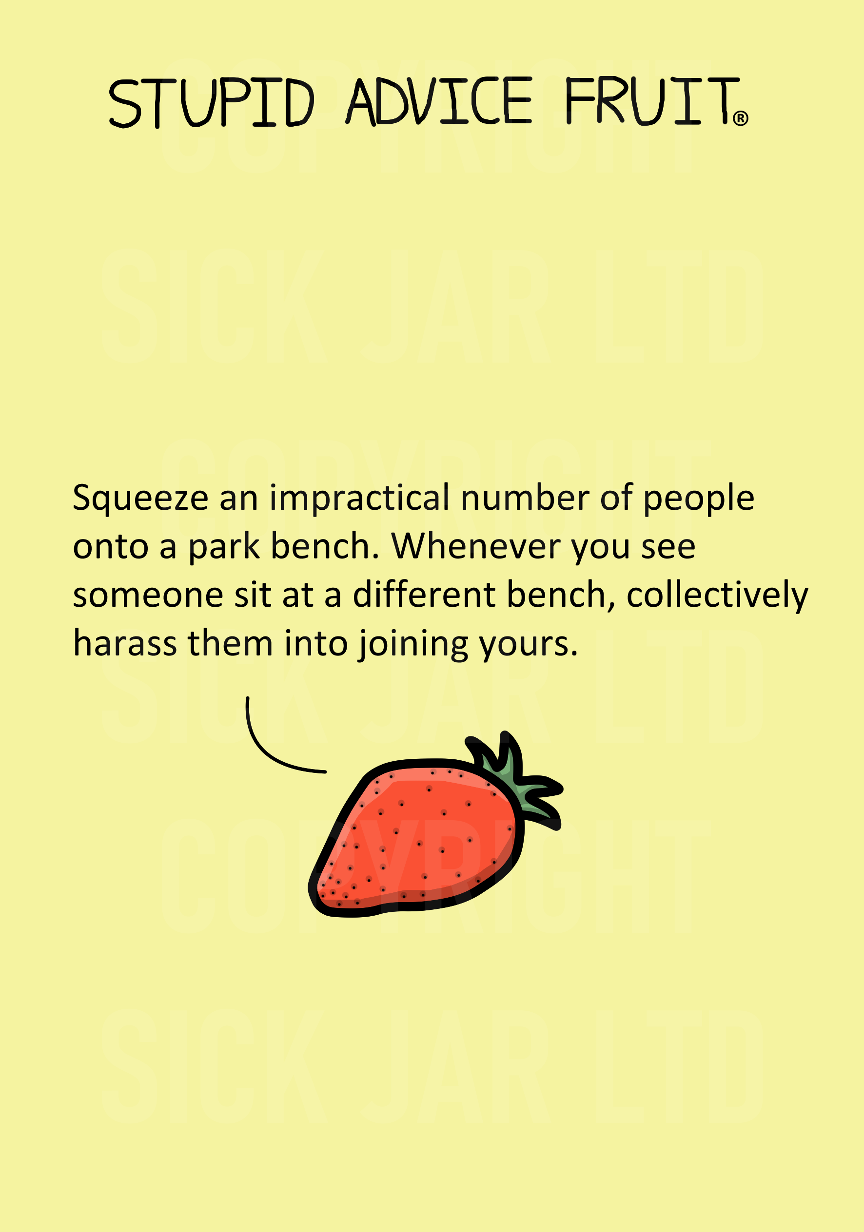 unethical stupid advice fruit card strawberry fit people on bench and harass strangers to join your bench prank